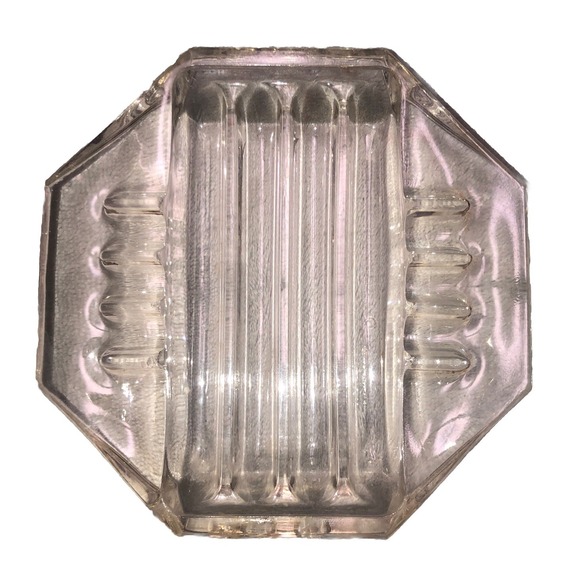 Vintage MCM Slotted‎ Ashtray Clear Glass Octagon 5 in - Picture 1 of 10